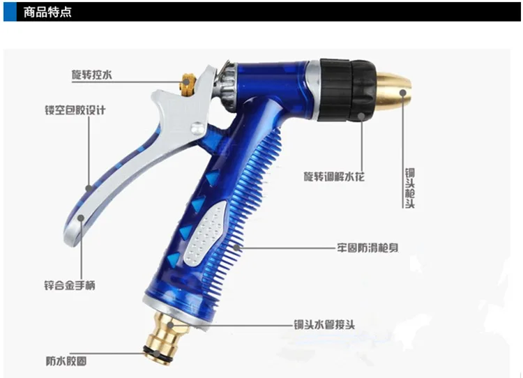 100 шт./лот Полив сада высококачественный водяной пистолет Регулируемый латунный патрубок высокого давления струи воды очистка