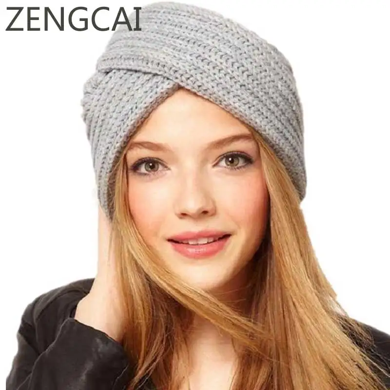 

New Knitted Turban Hat For Women Winter Beanies Cap Fashion Ladies Indian Turban Caps Solid Headwear Autumn Men Skullies Hats