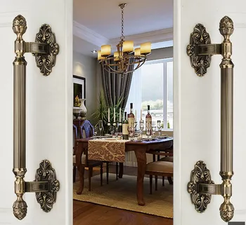 

420mm Vintage High Quality big gate door handle bronze wood door pull antique brass wood door handle door hardware fiting Home