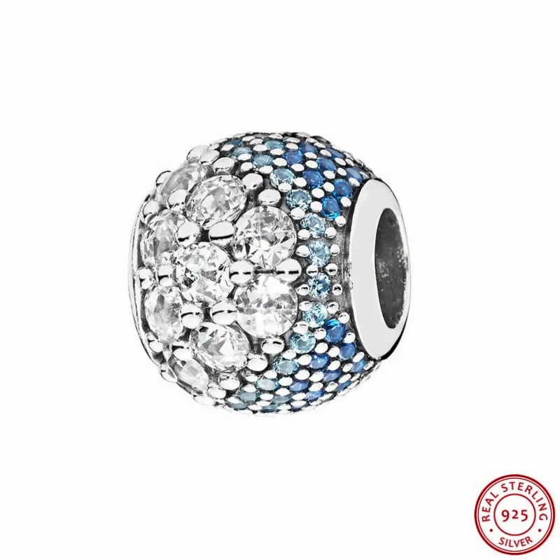 925 стерлингового серебра многоразовый прозрачный CZ Синие Кристаллы Зачарованный Бисер для паве DIY Fit PANDORA Подвески для изготовления ювелирных изделий FL706B