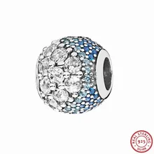 925 стерлингового серебра многоразовый прозрачный CZ Синие Кристаллы Зачарованный Бисер для паве DIY Fit PANDORA Подвески для изготовления ювелирных изделий FL706B