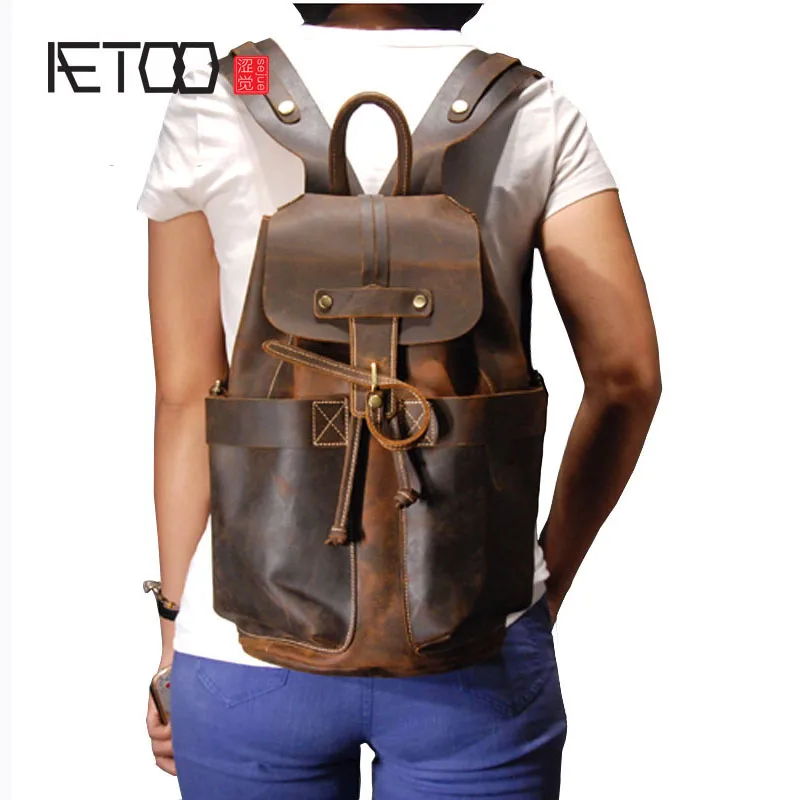 

AETOO Personality part retro first layer crazy horse leather backpack travel cowhide men backpack male bag