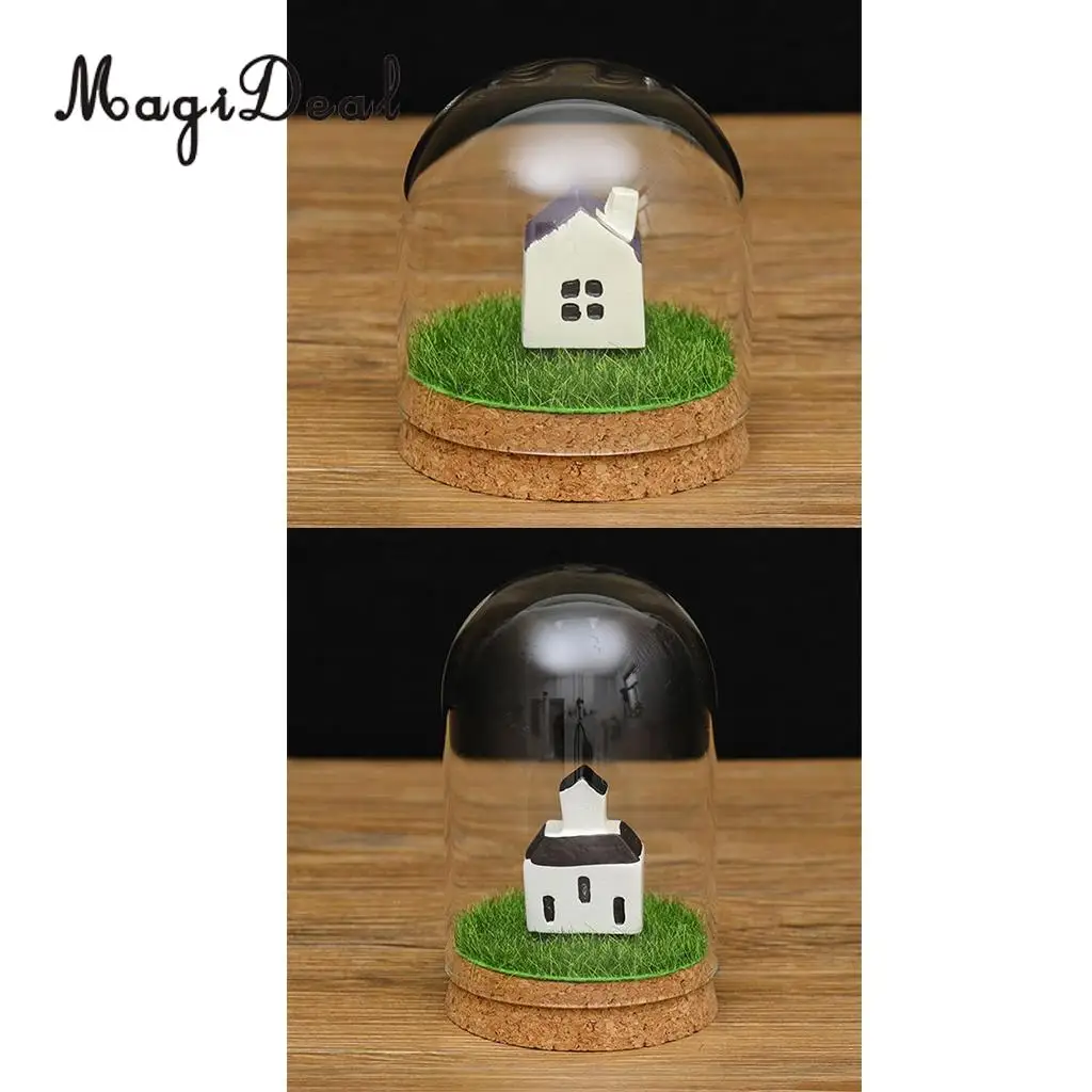 2pcs Clear Glass Display Dome Cover Cloche Bell Jar Succulent Terrariums with Wood Cork for Office Table Decor DIY