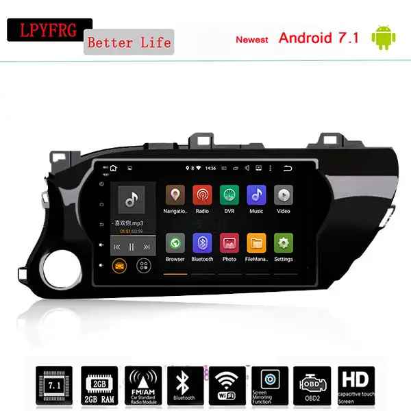 Excellent 10.1 inch Android 9.0 4G RAM Octa Core Car GPS Navigation stereo DVD Player Sat nav head unit for Toyota Hilux 2016 - 2019 2din 2