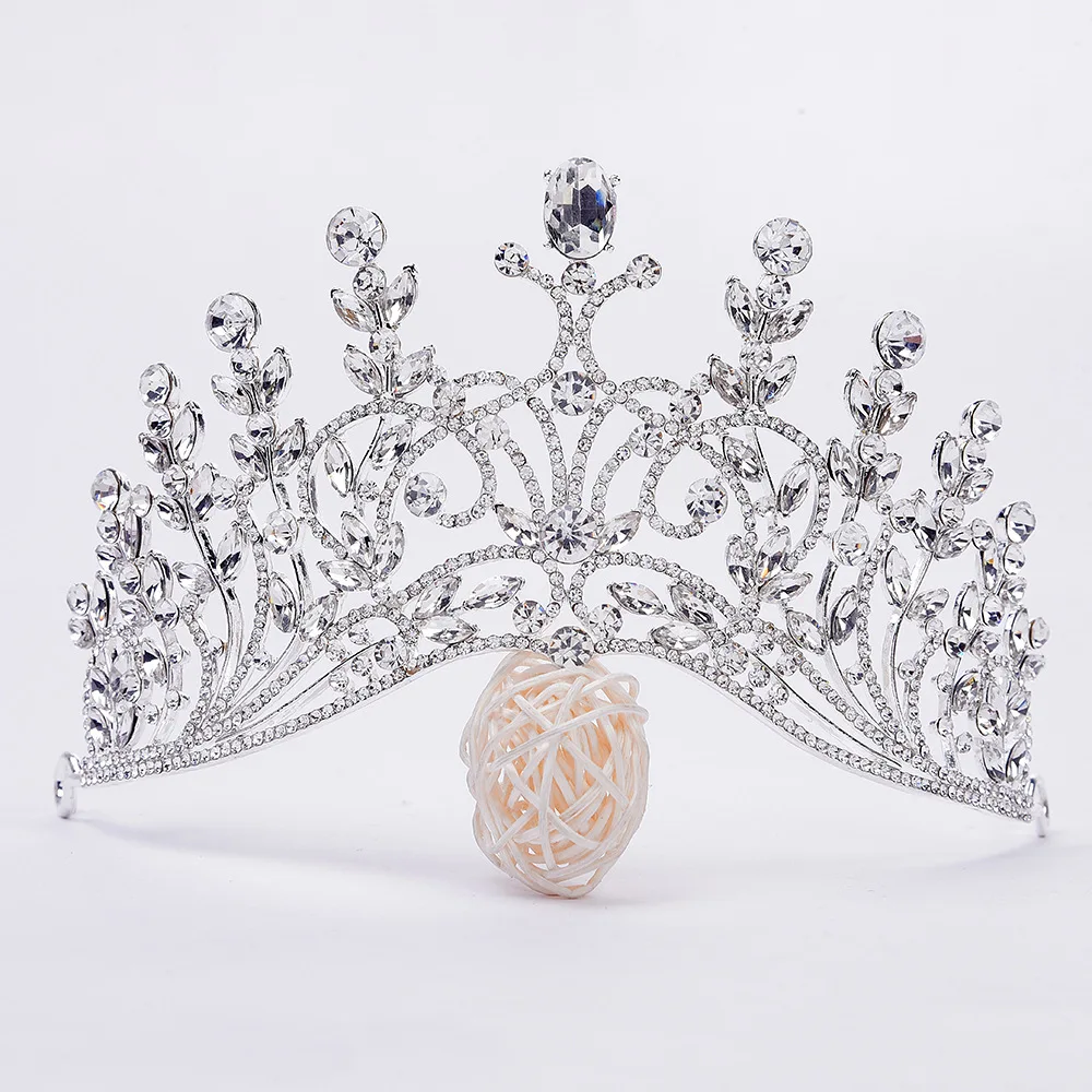 Silver Gold Color Trendy Luxury Baroque Crystal Rhinestone Big Tiara