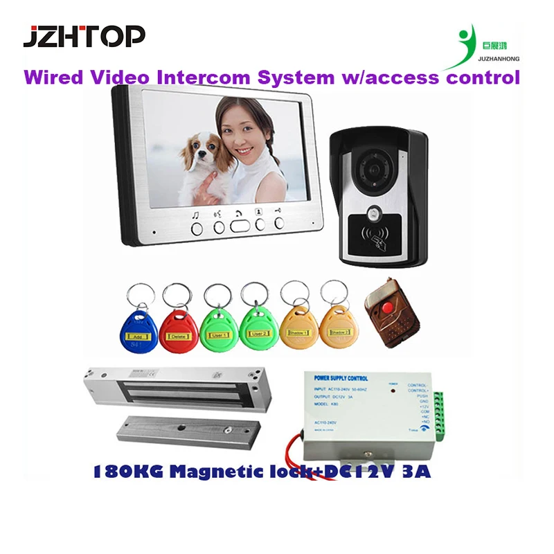 

SY815FCID Video Intercom Access Control System With 7 inches LCD CMOS IR Camera Night Vision ID Card Keytag 180KG Lock DC12V 3A