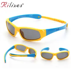 RILIXES не легко ломаются дети TR90 поляризованных солнцезащитных очков Безопасность детей бренд очки Гибкая резиновая Óculos Infantil