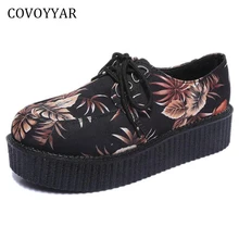 Covoyyar граффити печати Для женщин Туфли на толстой мягкой подошве Демисезонный новая мода цветы Кружево на шнуровке женская обувь на плоской подошве wfs349