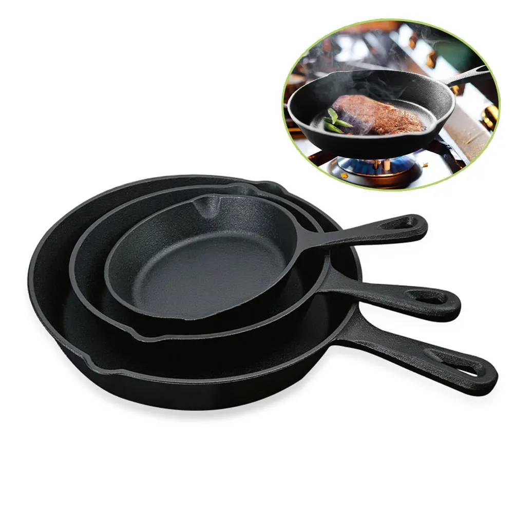 

1Pc Cast Iron Fry Pan Pot Kettle Smoke-free Pan Kitchen Cookware Supplies Induction Cooker LBShipping