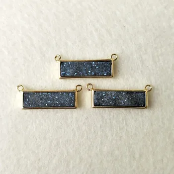 

5pcs Gold color Slim Rectangle Agat e Druzy Bar Geode Pendant Connector Double Bail DIY Making Bracelet necklace Jewelry CT82-1