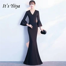 Вечерние платья царственный V-образным вырезом Три четверти рукава It's Yiiya, Платья для вечеринок Элегантный Русалка длиной до пола, вечернее платье выпускного вечера,C256, лето