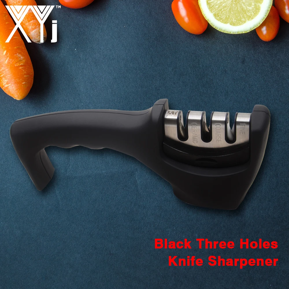 

XYJ Knife Sharpener 3 in 1 Stainless Steel Stone Kitchen Sharpener Black ABS No-Slip Sharpening Tool For Stainless Steel Knives