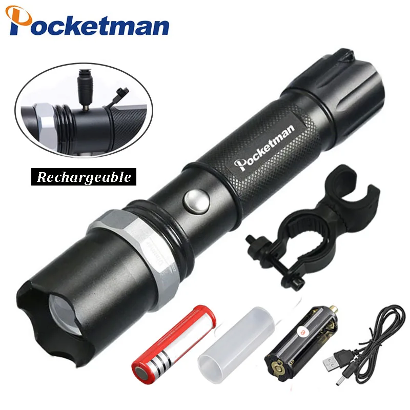 Rechargeable LED Flashlight XM-L T6 Zoomable Lanterna 6000LM Tactical Torch for Bicycle Camping Lights 18650 or AAA | Освещение