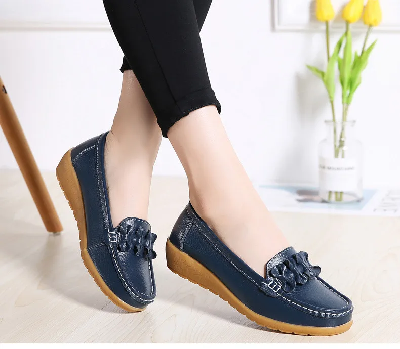 Women Ballet Flats Shoes Genuine Leather Loafers Shoes Woman Slip-on Flats Ladies Shoes Heels Creepers moccasins (12)