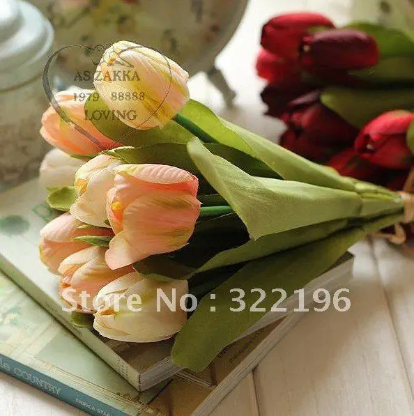 Free shipping Bridal bouquet Artificial silk tulip Wedding Bouquet 28cm on
