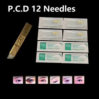 

500pcs 12 PCD Copper Permanent Eyebrow Makeup Curved Blade 12 Needles Manual Eyebrow Tattoo Needles Lips Blade Eyeblalde