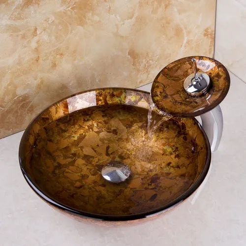 Monite желтый умывальник для ванной комнаты из закаленного стекла ручной Душ водопад кран для ванной комнаты Комбинированный Набор кран смеситель кран
