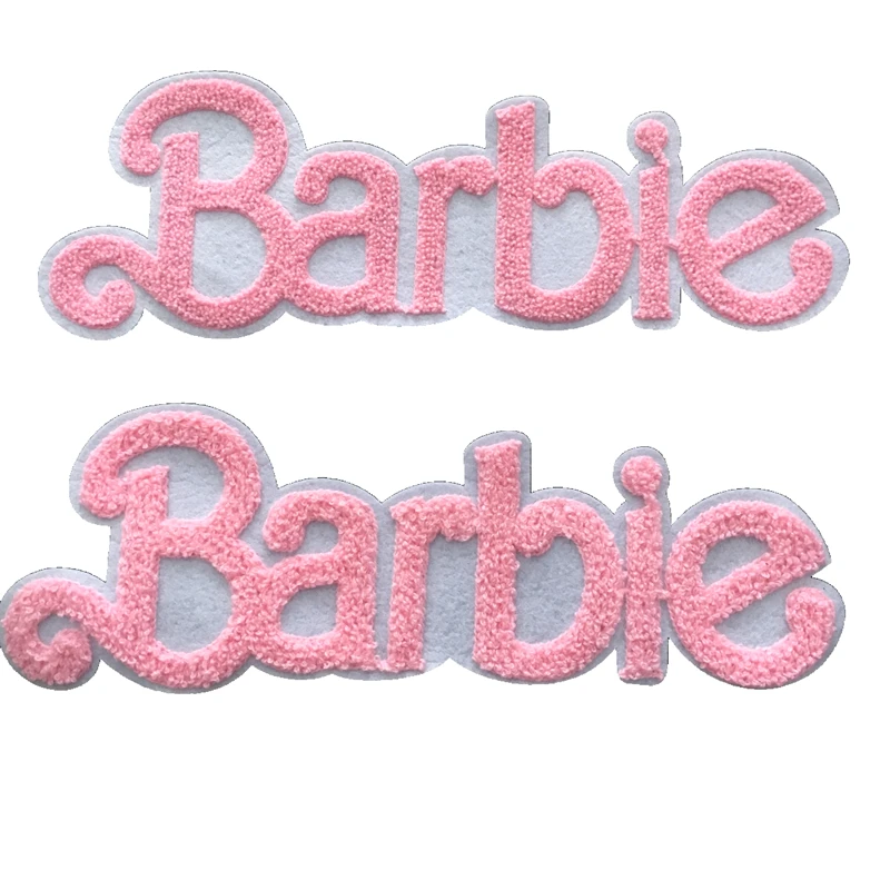 

2pcs/lot Pink Barbie Embroidered Sew on Patches for Clothes Bags DIY Sewing Letters Towel Embroidery Applique Patch Badge New