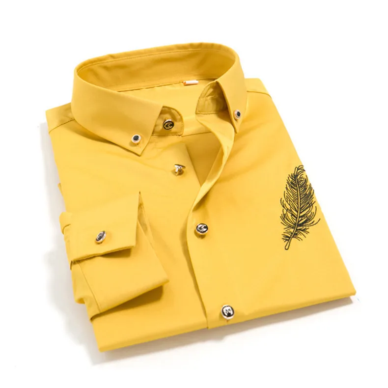 2018 весна-осень мужские рубашки Свадебная вечеринка деловые рубашки Slim Fit мужской модная одежда желтый синий