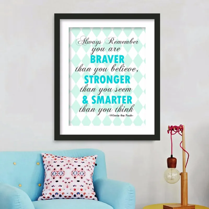 

always remember you are braver than you believe art,nursery decor wall art poster, canvas art the pooh nursery kids room decor