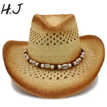 Модные женские туфли Западная ковбойская шляпа с Пляж оболочки Смарт Браслет для Женская соломянная; пляжные кепки для защиты от солнца сомбреро Женская Ковбойская шляпа Размеры 58 см A0119
