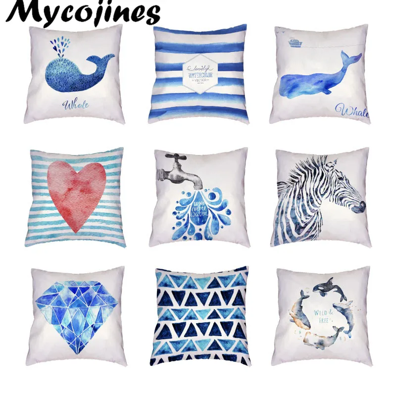 

Interesting Whale Watercolor Painting Cushion Cover Diamond Geometry Anime 17*17In Car Home Living Room Decor Throw Pillow Case