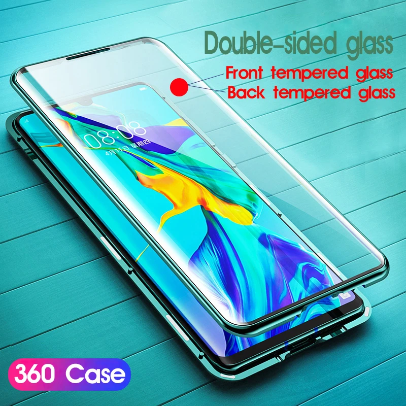 Double Curved 360 Full Body Case For Huawei P30 Pro P20 P20Pro P30Pro Phone Magnetic Metal Bumper &ampFront Tempered Glass Cover On |