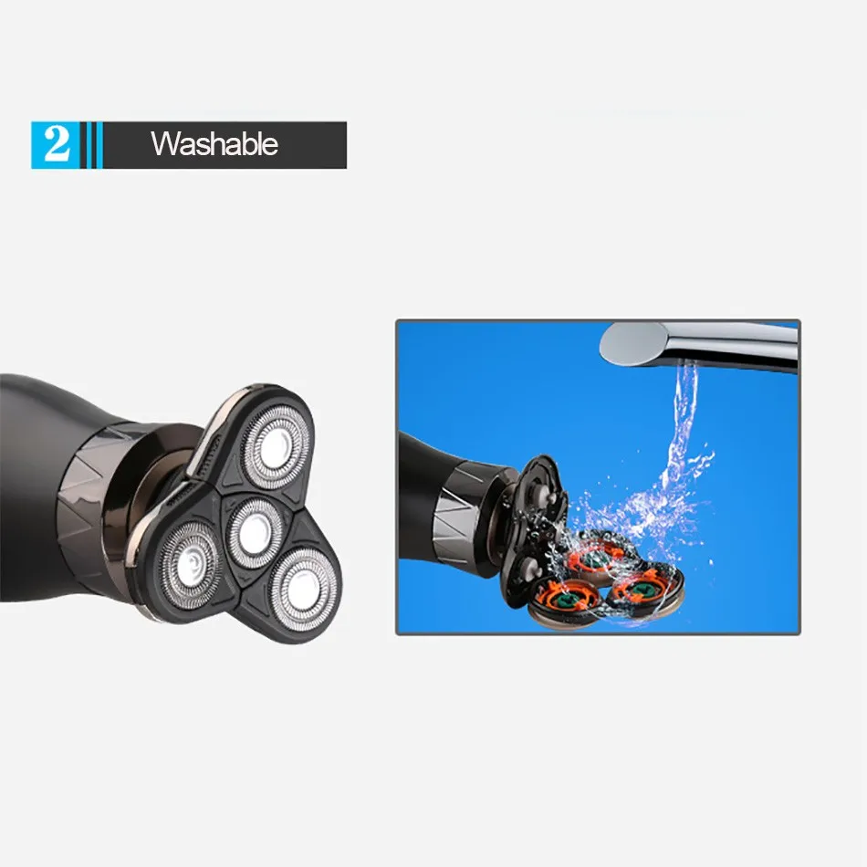 Kemei KM-8863 2 in 1 Washable Rechargeable Electric Shaver 4d Floating Rotary Shaver 4 Electric Shaver Head For Men Face Care