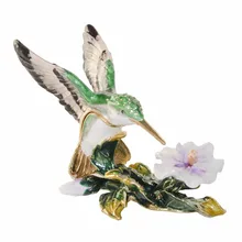 Металлический сплав покрытый ювелирный брелок коробка колибри в цветочек украшения для дома подарок для нее Оловянная статуэтка в коробке