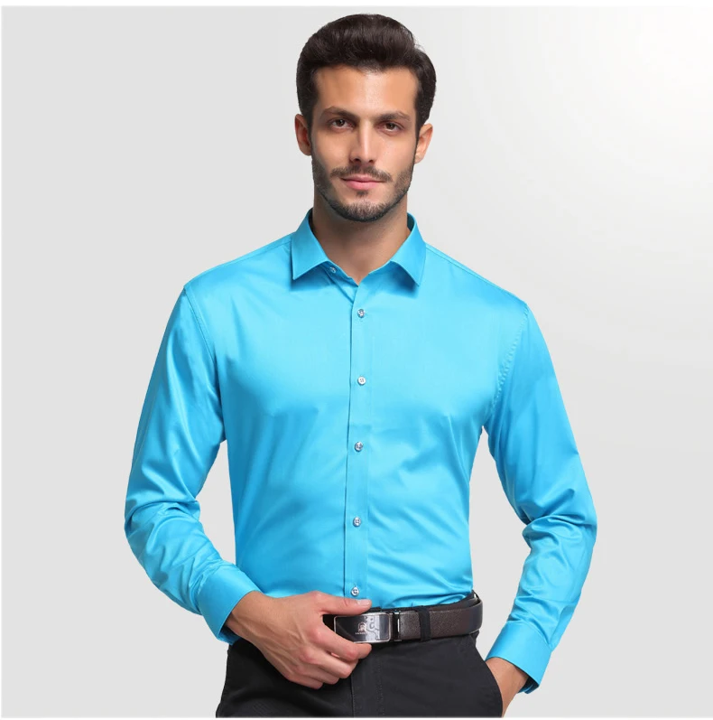 Мужские рубашки с длинным рукавом высокого качества однотонные деловые нежелезные рубашки Удобная бамбуковая одежда новая модная дизайнерская