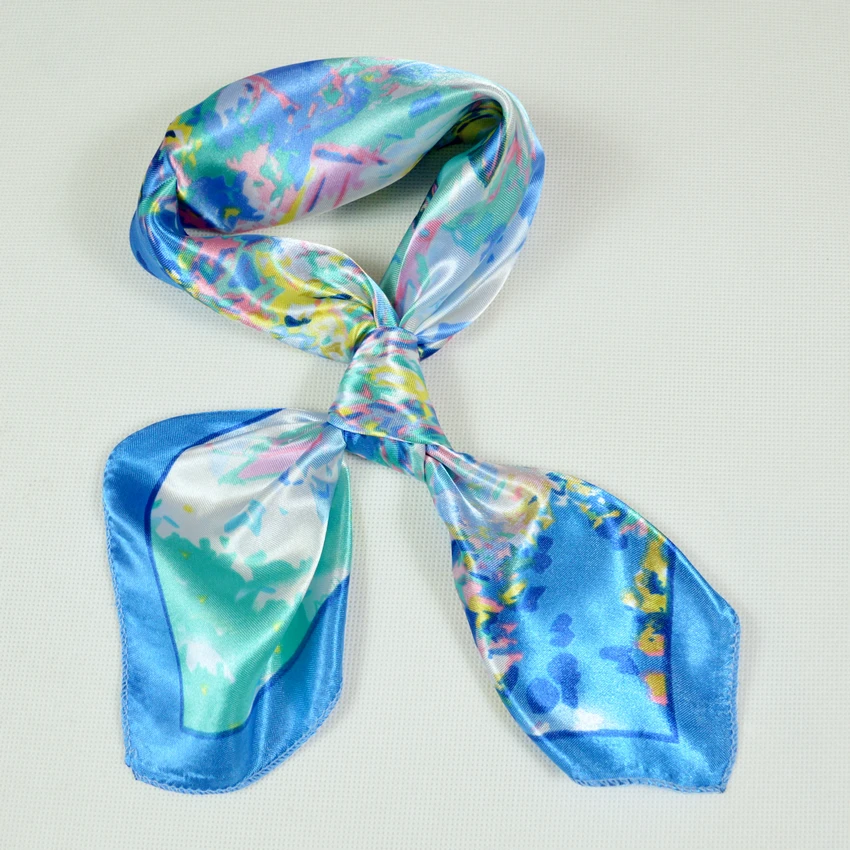 

2015 Brand Small Square Scarves Printed Hot Sale Women All-Match Satin Scarves 52*52cm Oil Painting Silk Scarf Red And Blue