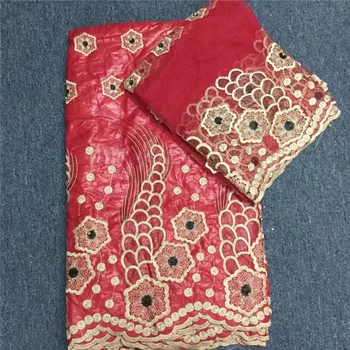 

Latest Golden threads Ear of Wheat dress fabric with golden Beads 5 yards Bazin and 2 yards Mesh PB33 African WAX lace Fabric