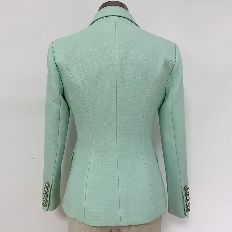High Quality New 2019 Designer Green Office Lady Blazer Women's Chic Lion Buttons Double Breasted Blazers Jacket Female Outwear