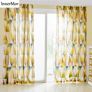

Innermor Gradient Curtains For Living room geometry curtains for kitchen Voile Faux Linen Sheer Curtains for bedroom Customized