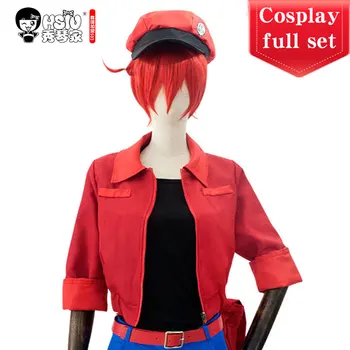 

HSIU quality Red blood cell Cosplay Sets Anime Cells At Work erythrocyte AE3803 cosplay wig Costume Play hair Shoe boots hat