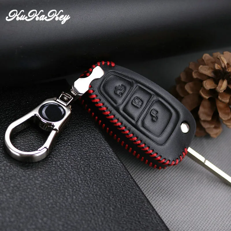 Kukakey для FORD Ecosport 2013 2014 2017 2018 эскорт F 150 2008 3 кнопки кожа авто ключ Обложка Дело