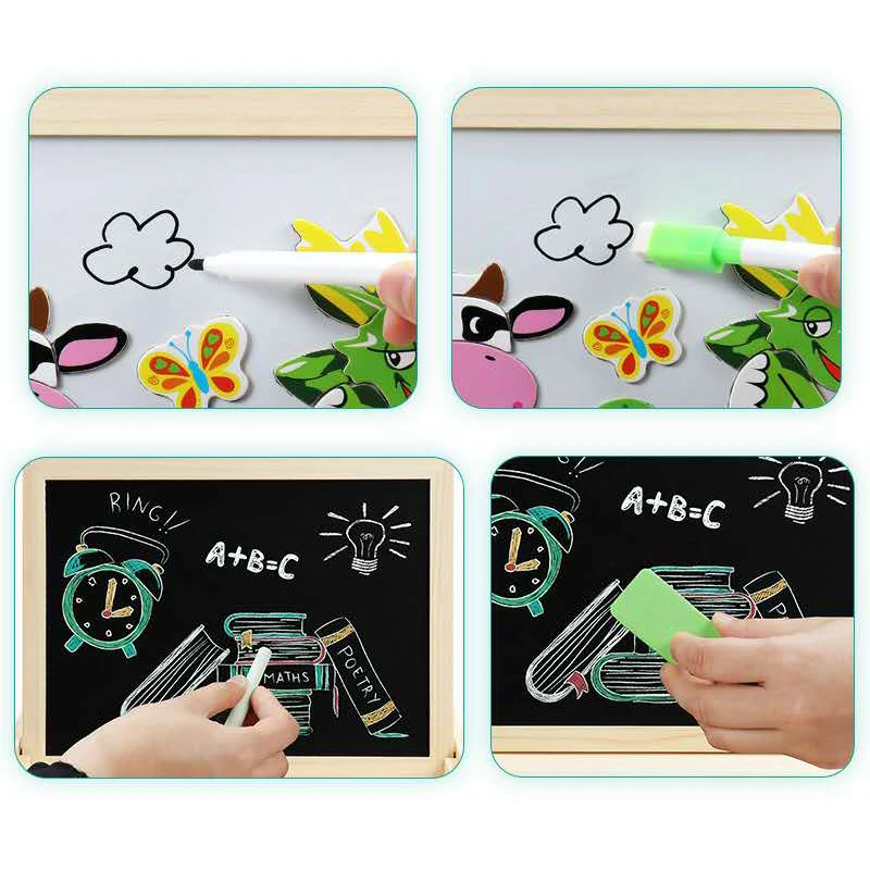 Educational Wooden Magnetic Toys Children 3D Puzzle Figure /Animals/Vehicle Drawing Board Learning Wood Toys For Kids Toys Gifts