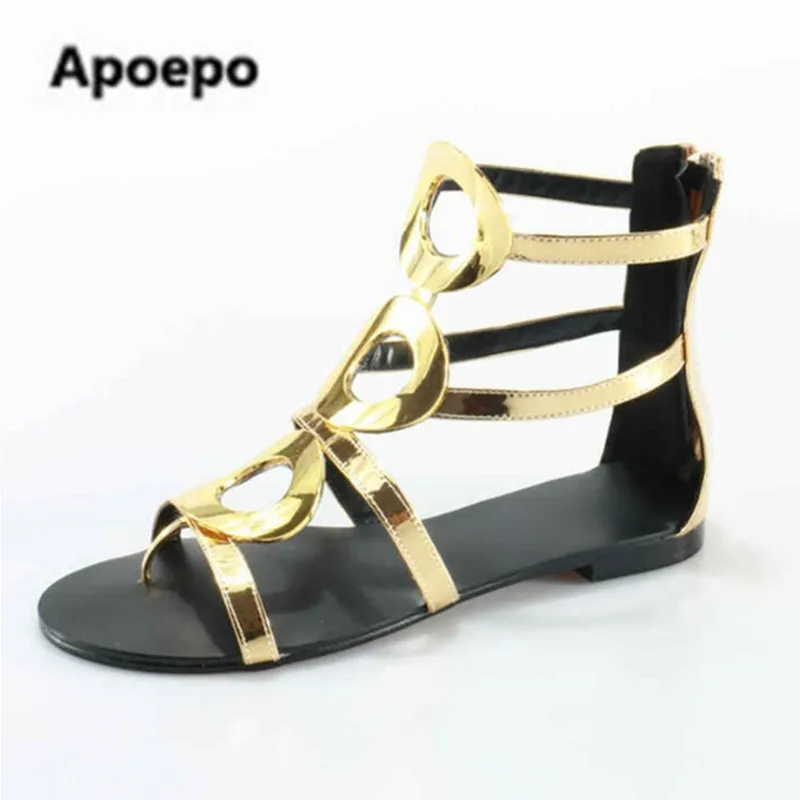 Pisos Metálico Mujeres Zip Botas Gladiador Nuevo 2018 Charol Snc Moraima Botines Verano Recortes Sandalias Oro Círculo vg0Enxwq