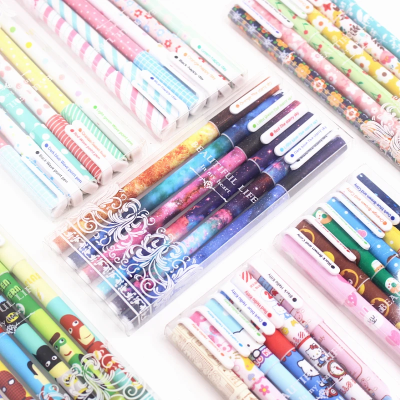 

6 pcs/set Cute pens 0.38mm ballpoint pens Starry star Foral gel pen Black ink refill Office accessories School supplies