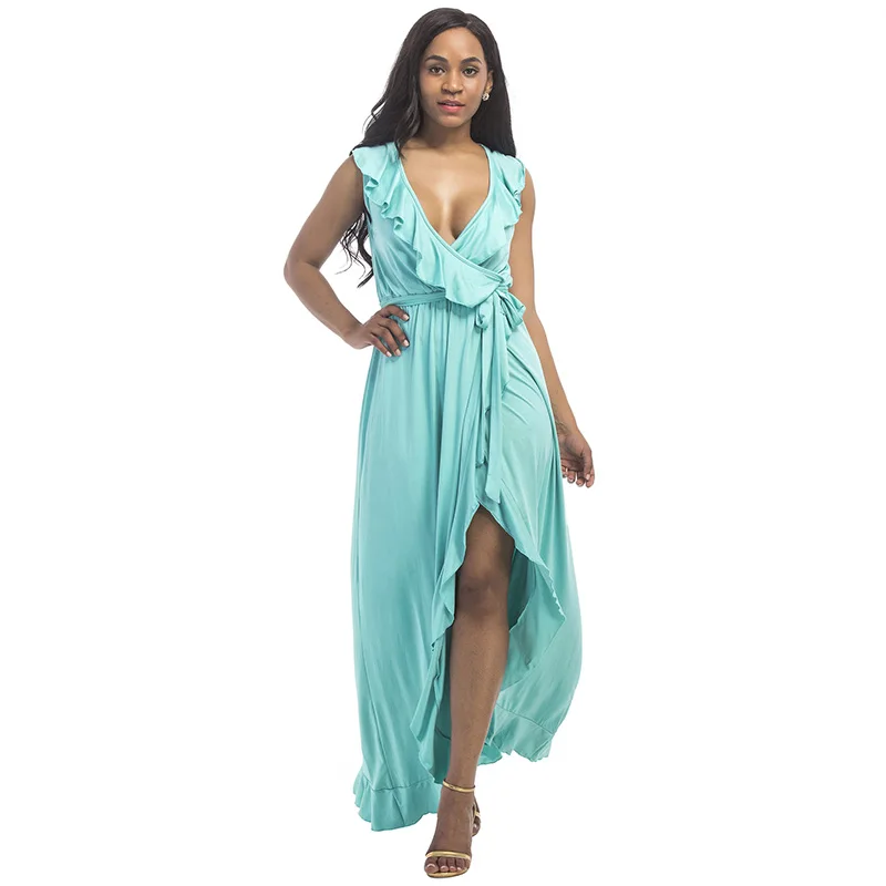 ShejoinSheenjoy Sexy Deep V-Neck Ruffles Women Long Dress Waist Drawstring Split Sleeveless Summer Dress Plus Size Maxi Dresses (2)
