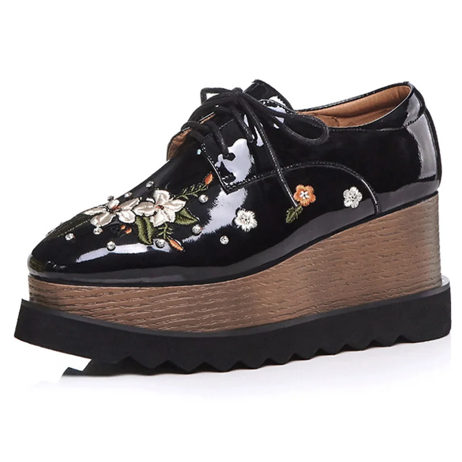 Prova Perfetto 2018 вышивка цветы обувь на платформе Новая мода осень на шнуровке с квадратным носком Осенняя обувь comfot женская повседневная обувь