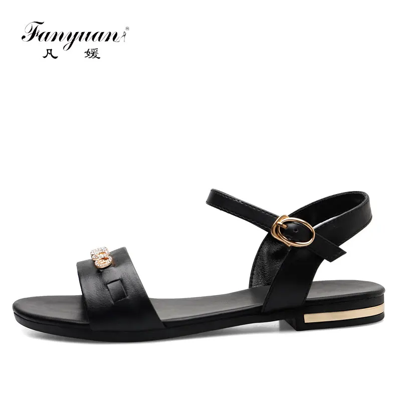 

Fanyuan Size 31-46 New 2019 genuine leather sandals women shoes rhinestone female summer flat sandals ladies casual shoes