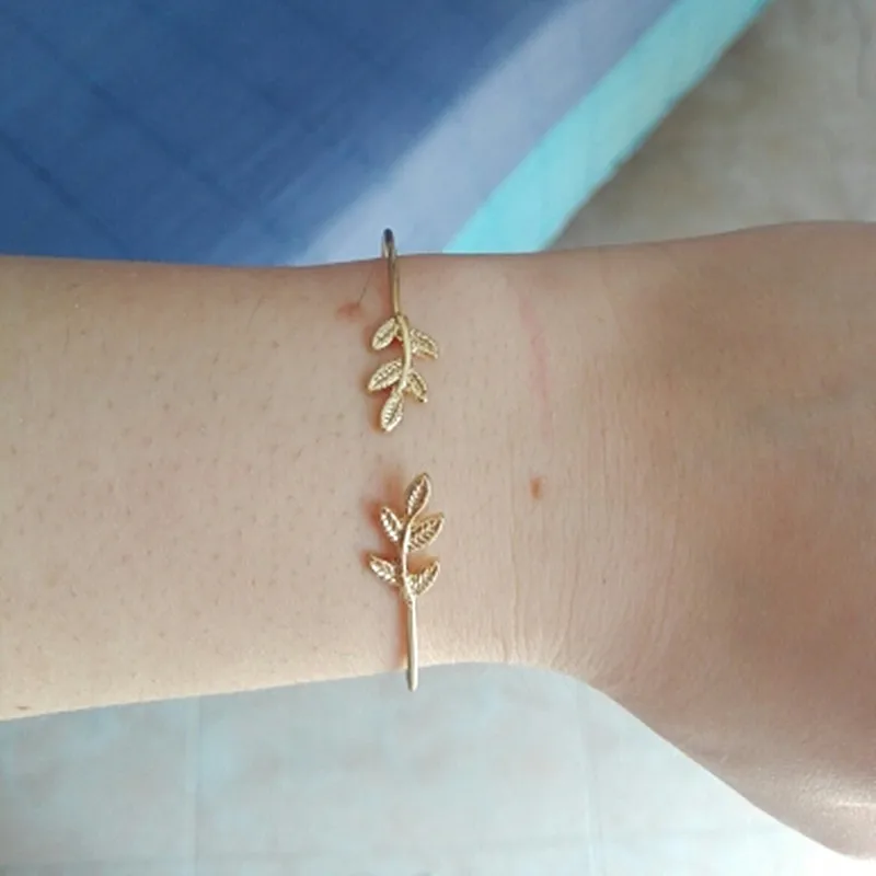 Bangle Bracelet Leaf Cuff Bracelets for Women Punk Personality Open Pulseiras Feminin Tiny Hand Jewelry
