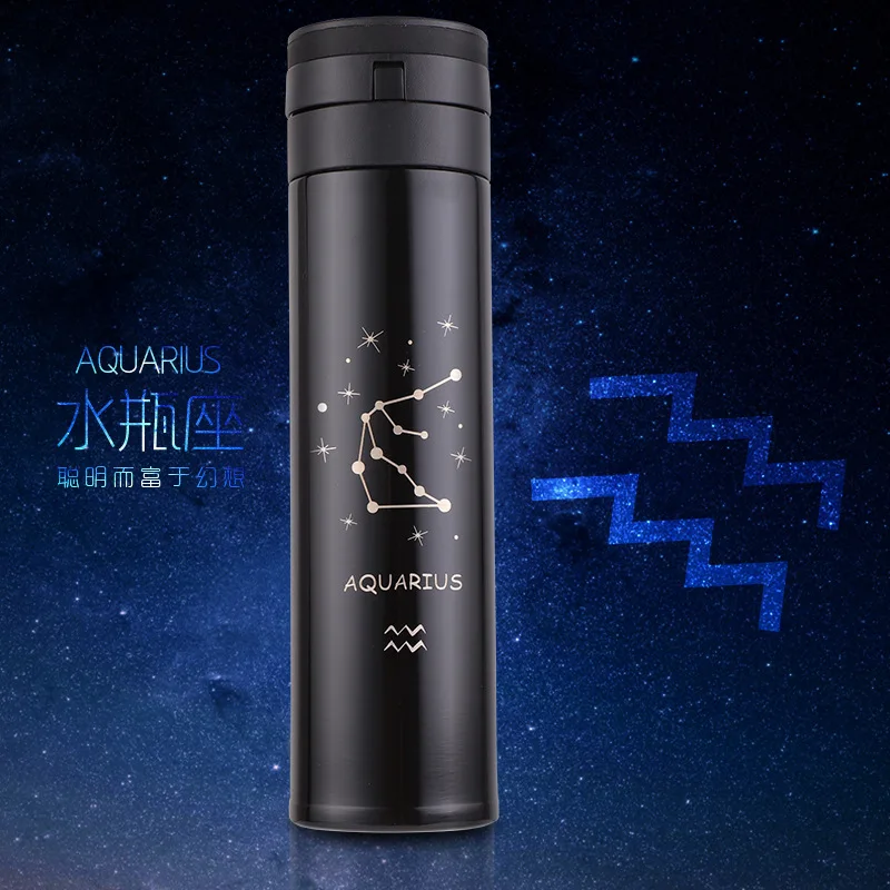 Креативная Созвездие 12 термос с двойными стенками, стальная вакуумная колба с термоизоляцией, дорожная бутылка для воды, чашка термоса для чая - Цвет: Aquarius
