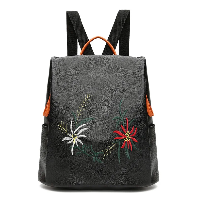 WESTERN AUSPICIOUS Women Backpack Youth Embroidery PU Leather Backpacks