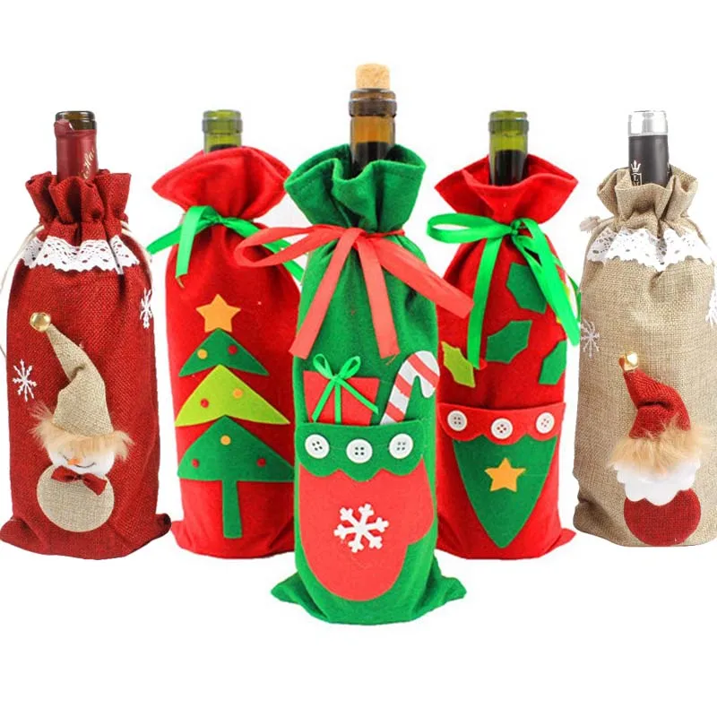 

Hoomall Red Wine Bottle Cover Bags Party Dinner Table DIY Christmas Decoration For Home New Year Gift Bag Navidad 2018 New
