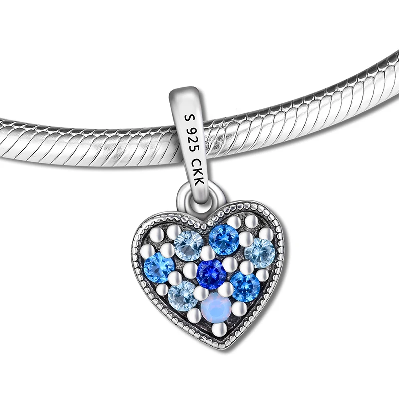 

Fandola 925 Sterling Silver Bright Heart Necklace Pendant Fit Pandora Bracelet Blue Charms for Jewelry Making Blue Crystals