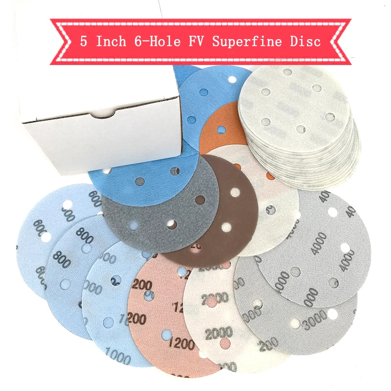 10PCS 5 Inch 6 Hole FV Superfine Sanding Disc Soft Waterproof Sandpaper