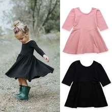 Весенне-осеннее платье для девочек; детская одежда; модные однотонные хлопковые Стильные платья с длинными рукавами и кружевной отделкой на талии; Одежда для девочек