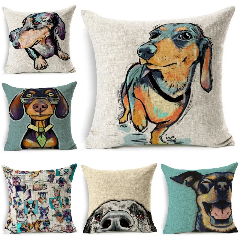 Dachshund Cushion Cover Dog Printing Linen Throw Pillows Car Sofa Pillow Cover Home Decorative Pillowcase decorativos 45x45cm